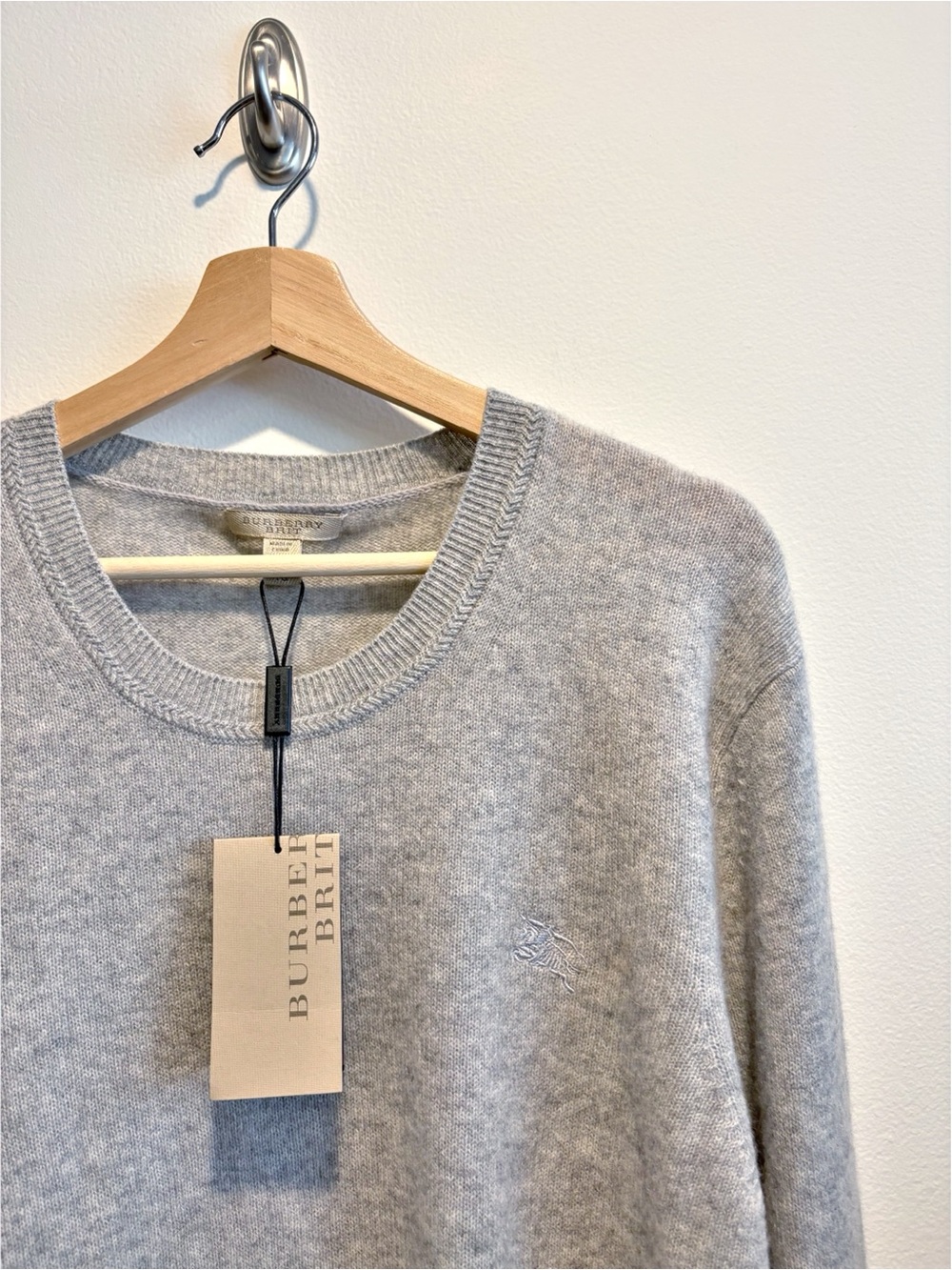 Burberry Brit || Cashmere Embroidered Logo Crewneck Sweater Gray Melange XL NWT